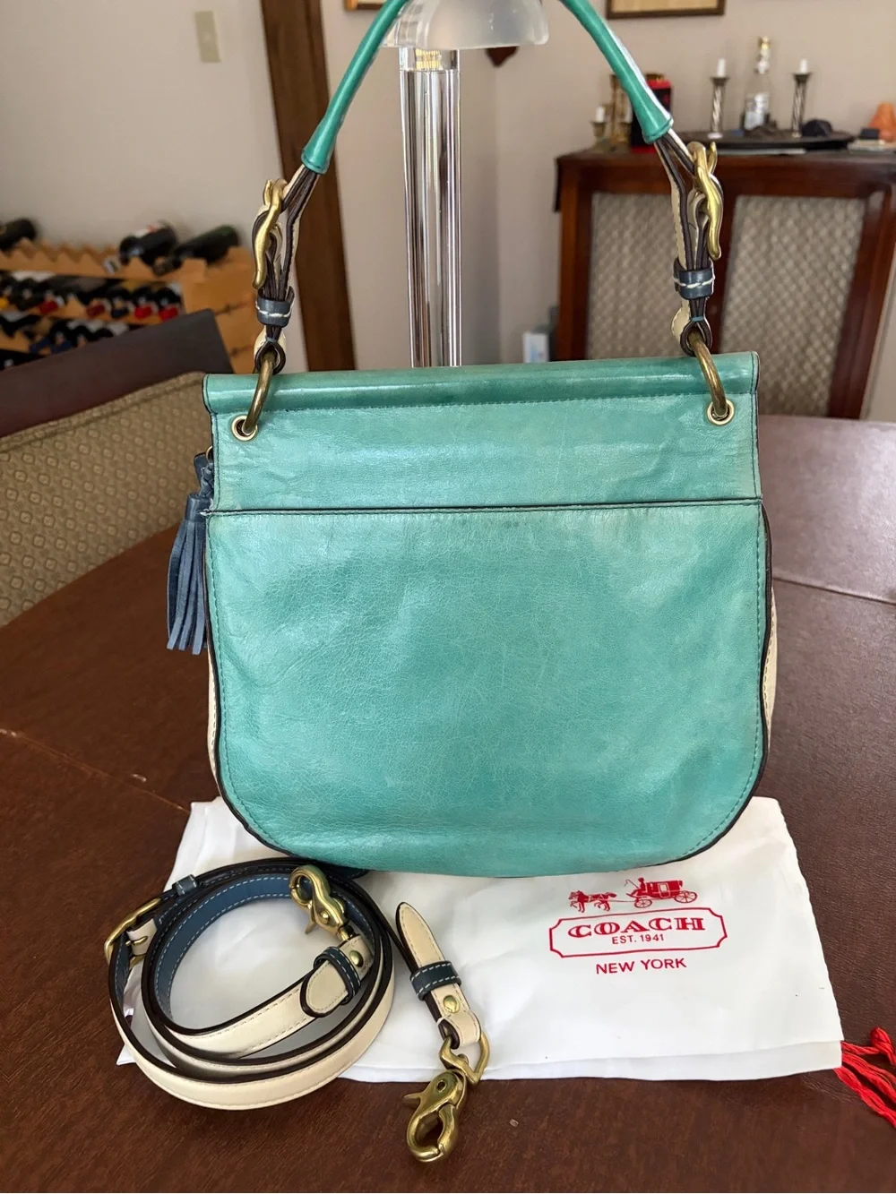 Coach 70th Anniversary Colorblock Willis Bag - Turquoise & Bone Limited Edition